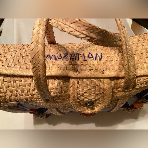 Vintage Mexico Hand Woven Straw Raffia Wicker Beach Tote Market Bag Purse Summer - Picture 4 of 6